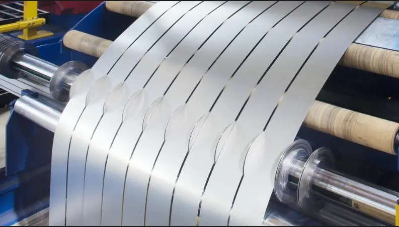 Large aluminium foil coil on processing equipment