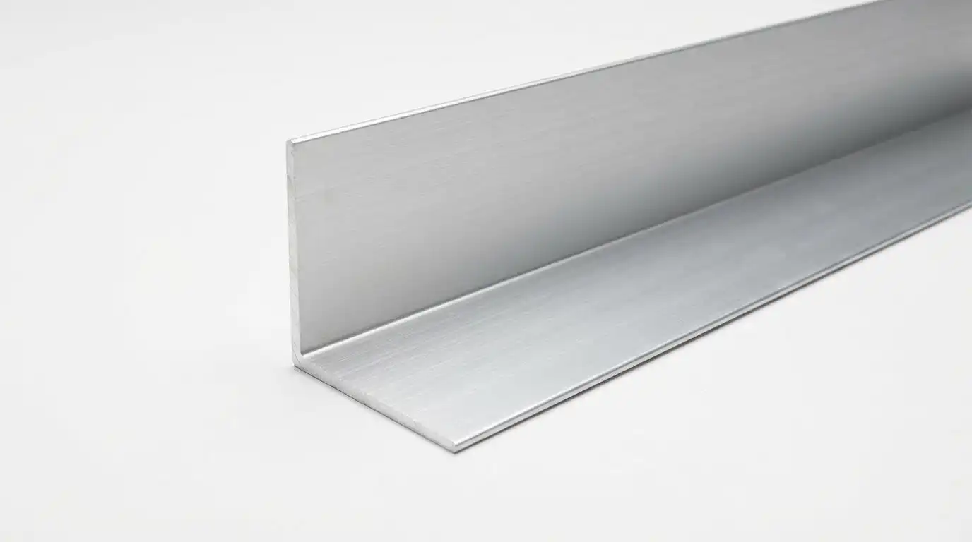 Aluminum angle L-profiles stacked in a warehouse