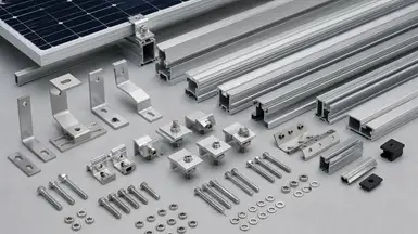 Raylar kelepçeler braketler kancalar ve bağlantı elemanlarından oluşan komple solar ray montaj kiti
