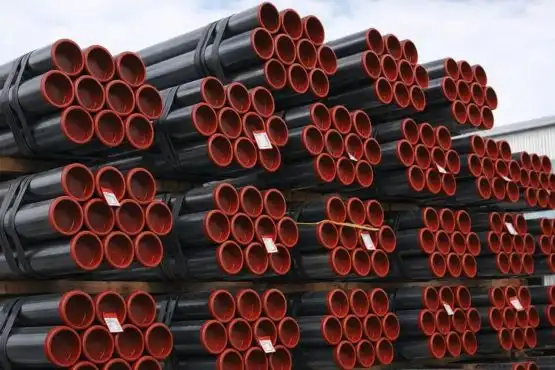ERW steel pipes stacked for export