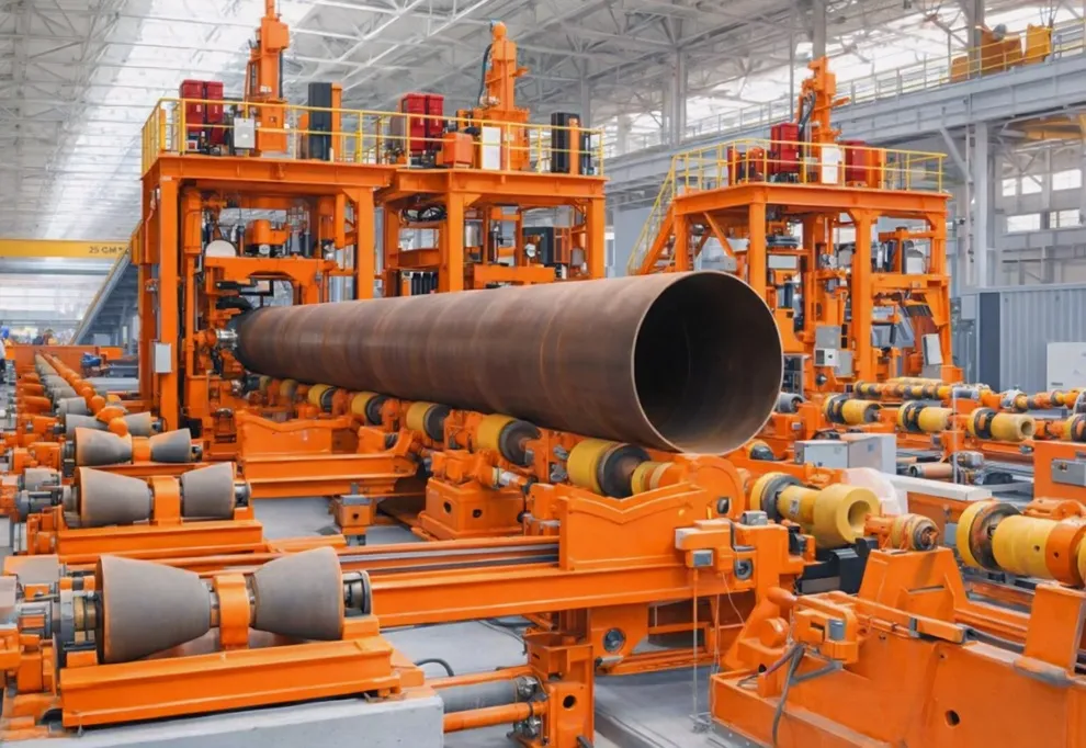 Steel pipes stacked at a production facility in Turkey